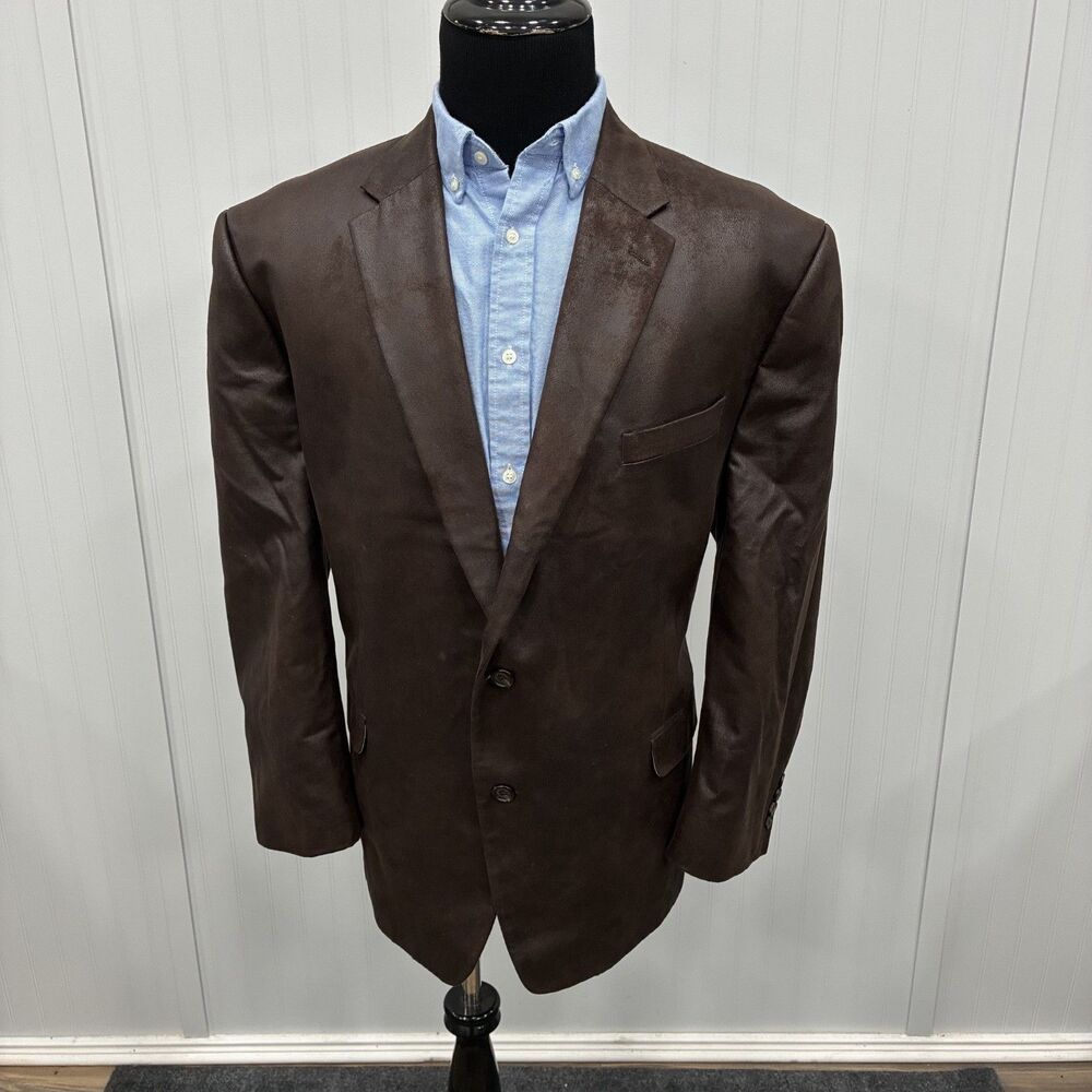 Lauren Ralph Lauren 50R Brown Faux Leather 2-Button Single-Vent Sports Coat - Picture 1 of 8